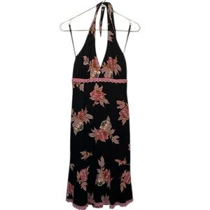Events Australia Black & Pink Floral Halter Backless Sundress